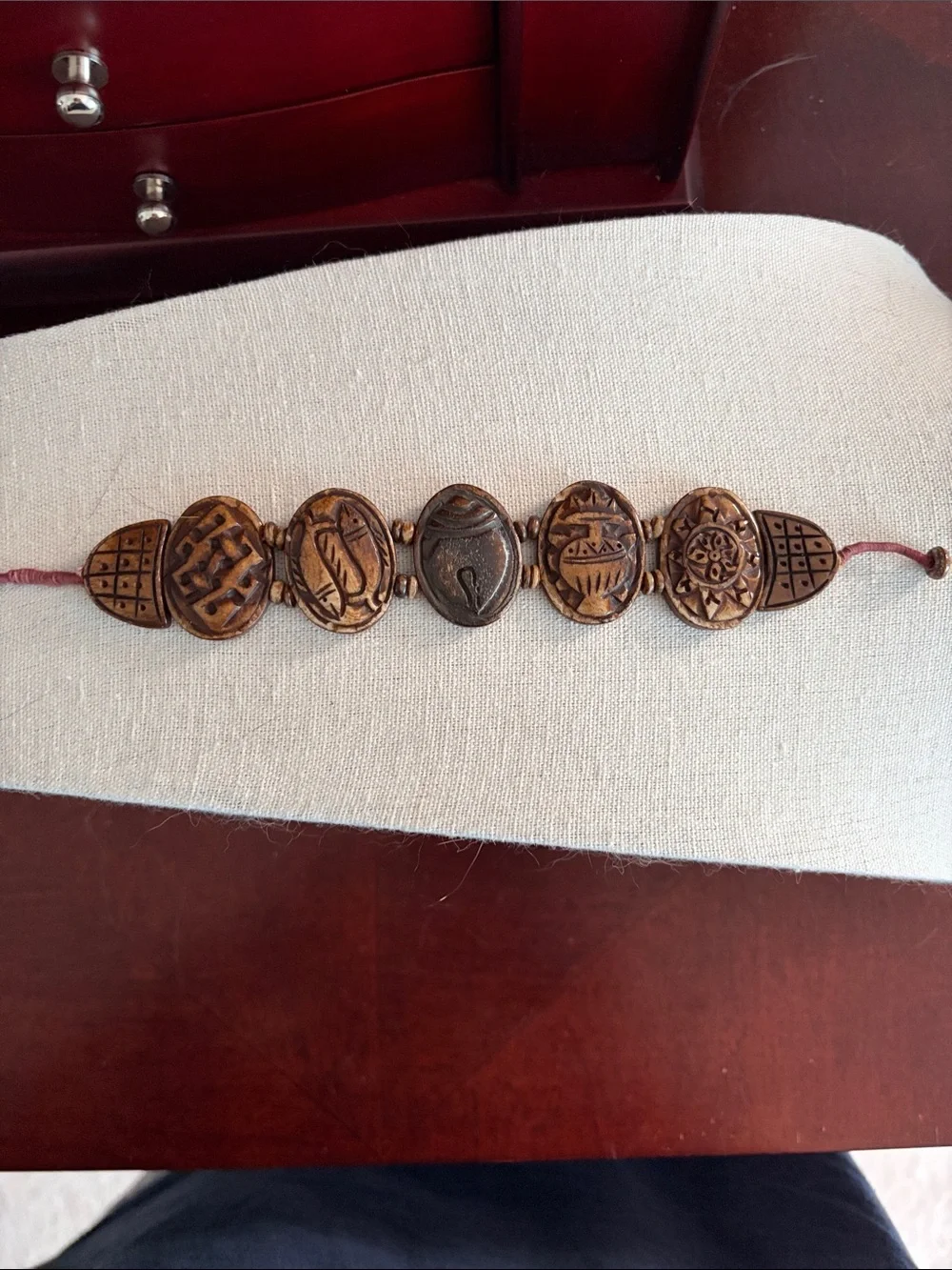 Hand Carved Wood Oval Link Bracelet